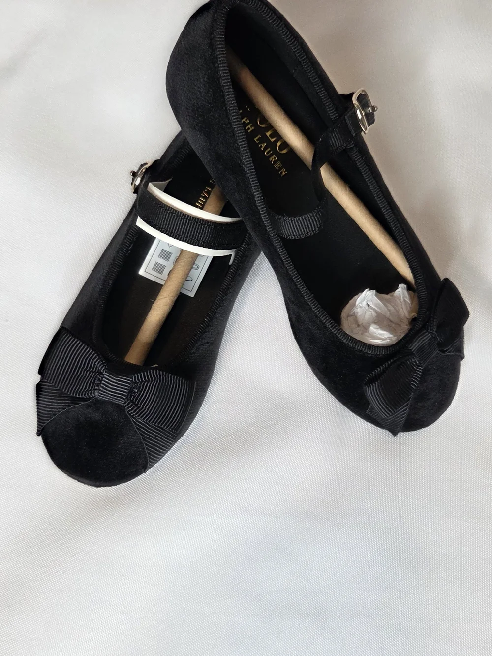 Girls Ralph Lauren KINSLEE Black Velvet Bow Mary Jane Flats. New In BOX